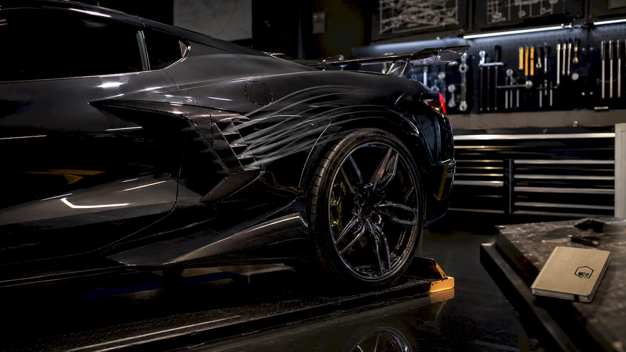 Overhead view of C8 Corvette fenders showing air pressure escape