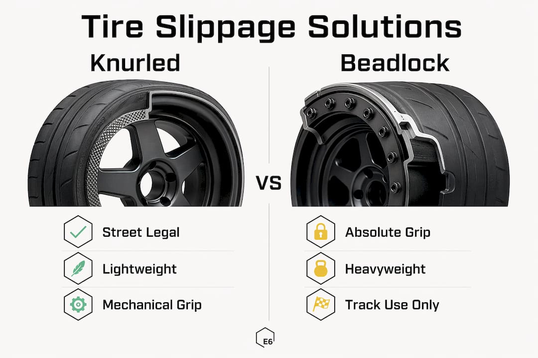 Infographic comparing knurled bead seats and beadlocks