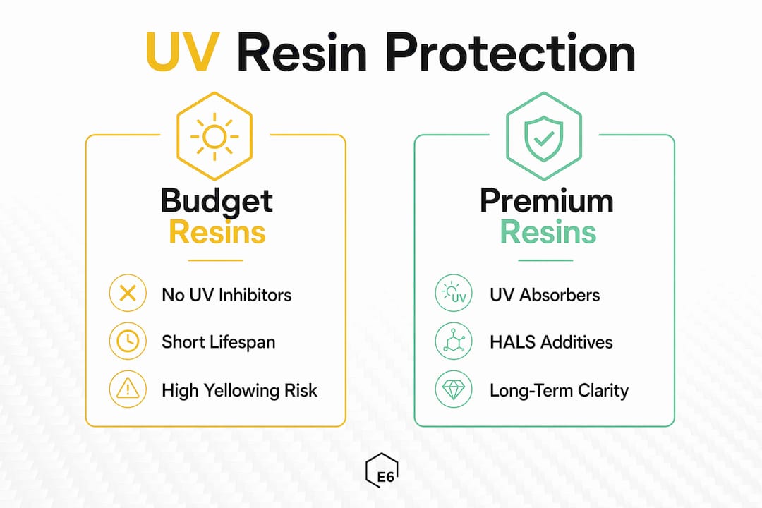 Infographic comparing budget and premium UV-resistant resins
