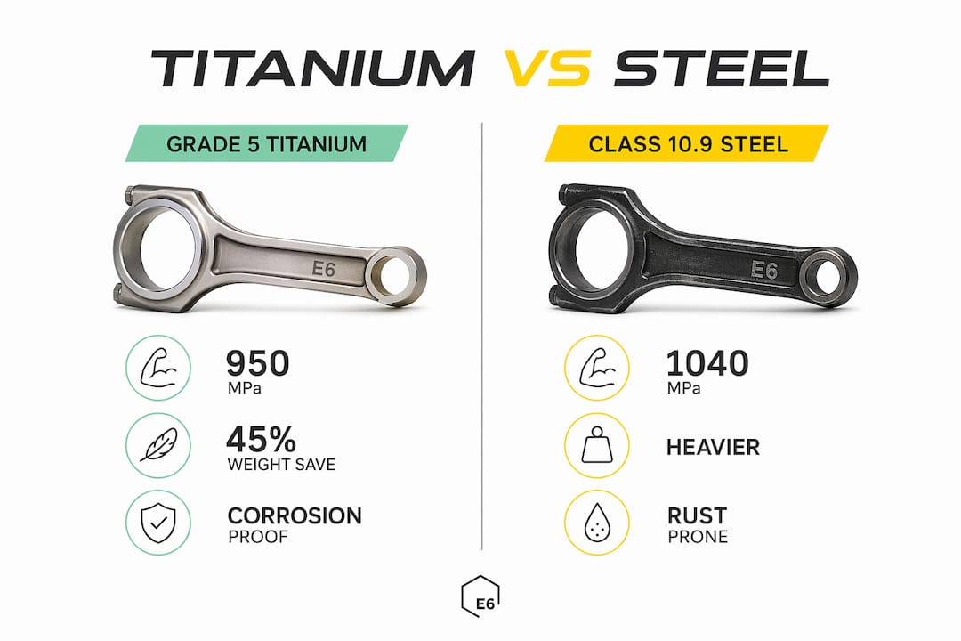 Infographic comparing titanium and steel properties