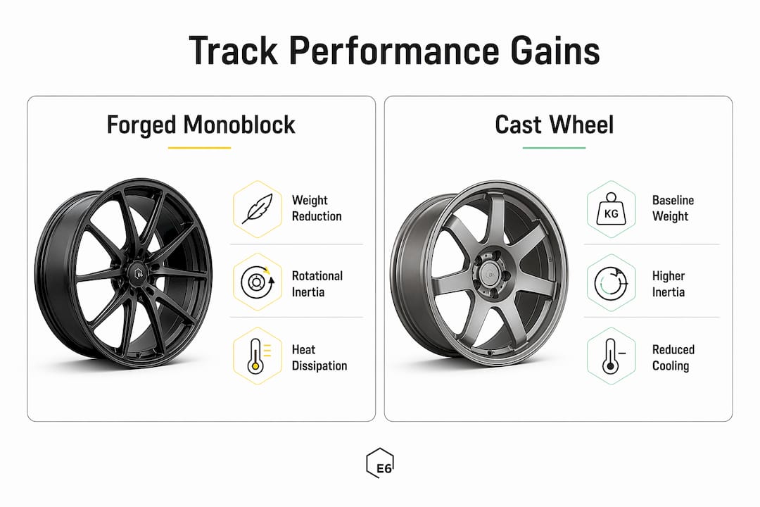 Infographic comparing forged monoblock and cast wheel benefits