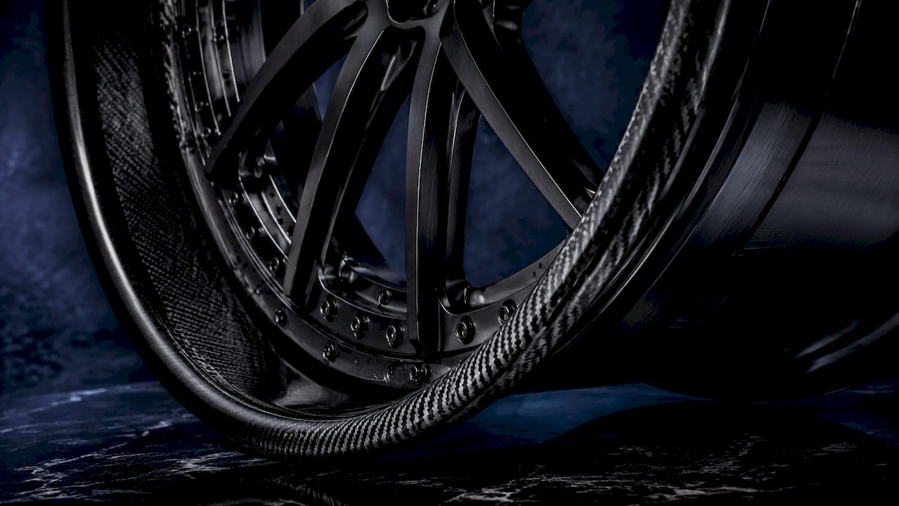 Macro side view of BMW M5 forged wheel detailing
