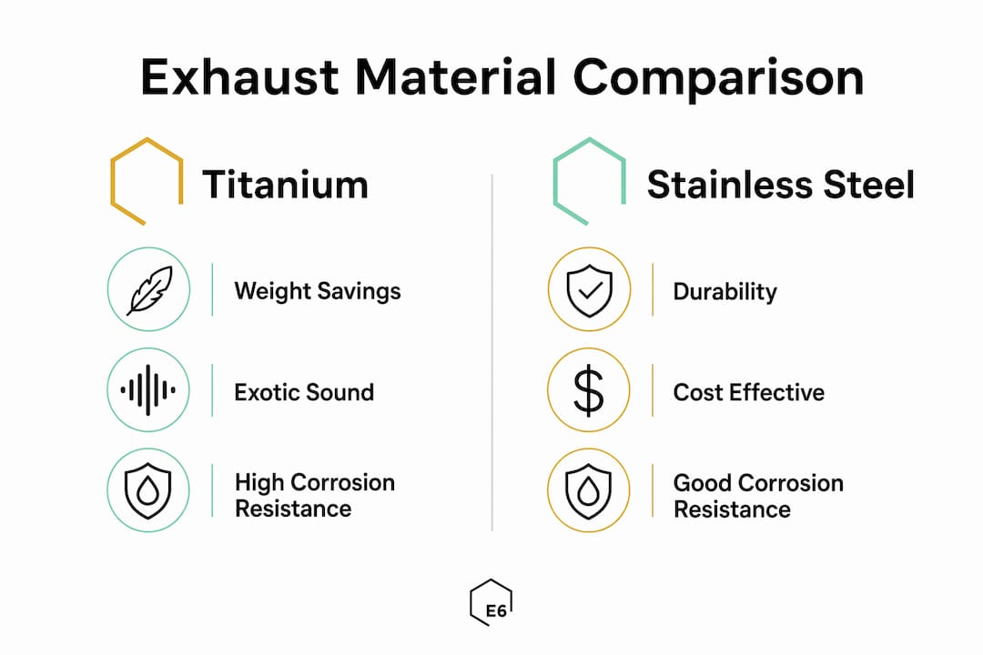 Infographic comparing titanium and stainless steel exhaust features for Lexus LC500