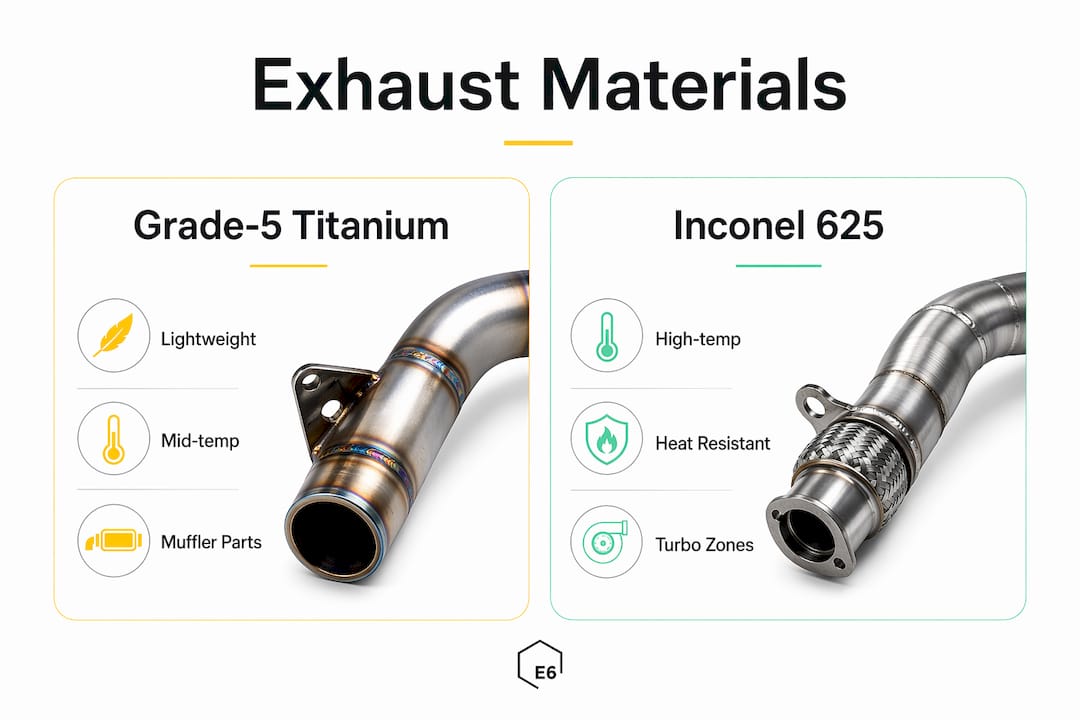 Infographic comparing titanium and Inconel exhaust materials