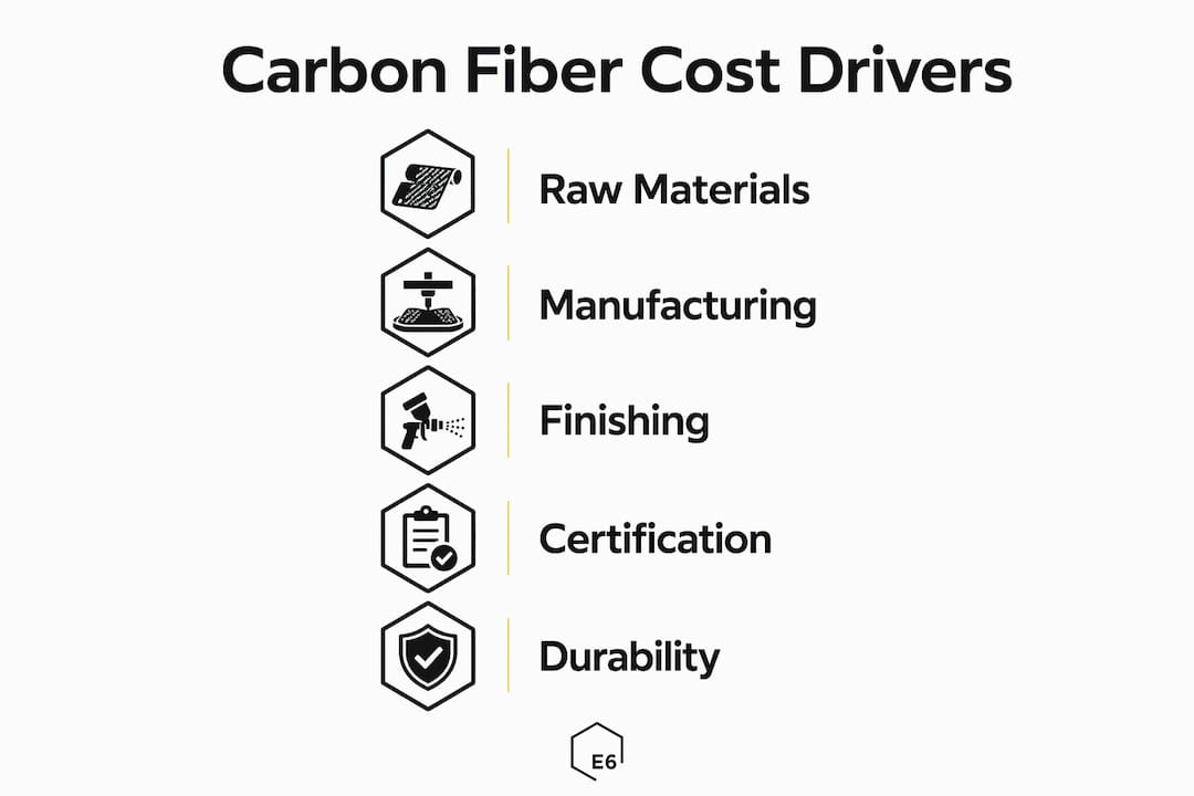 Infographic outlining key carbon fiber cost factors
