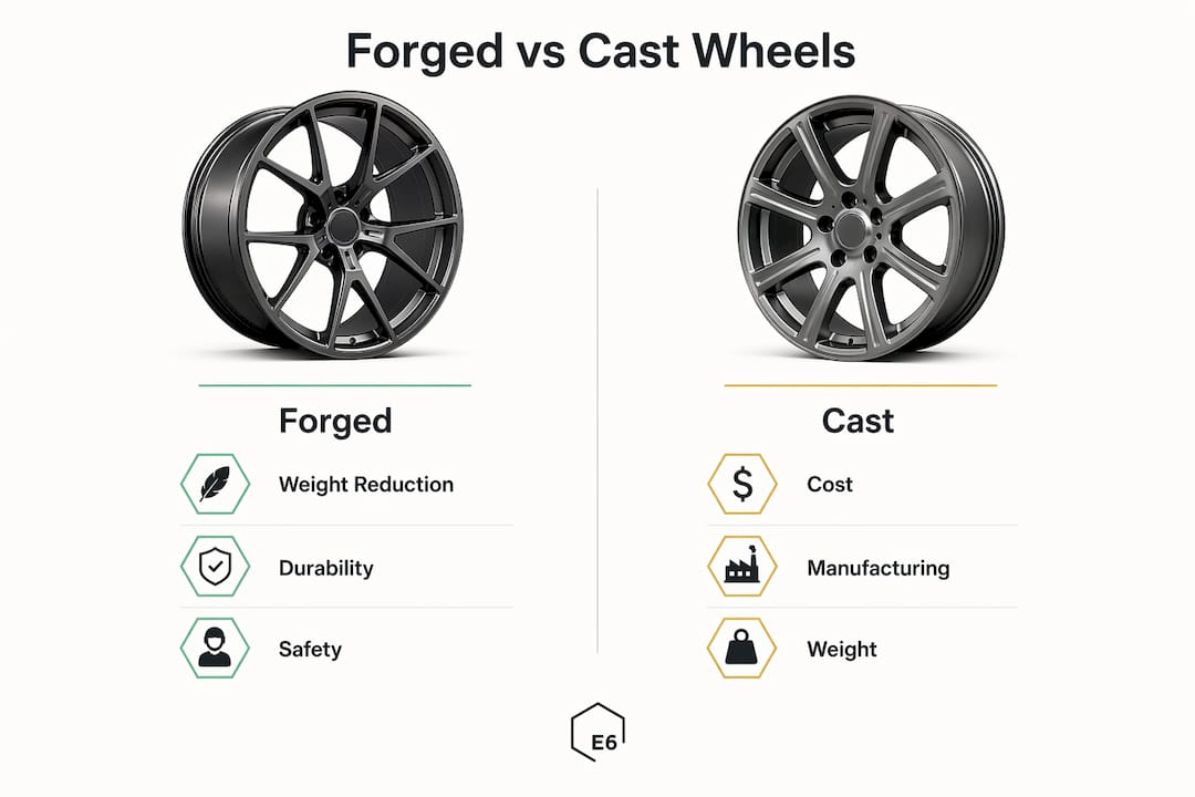 Infographic comparing forged and cast wheel features