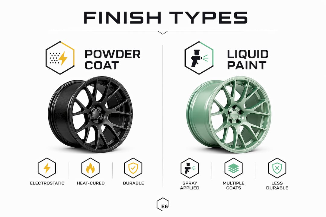 Infographic comparing powder coating and liquid paint finishes