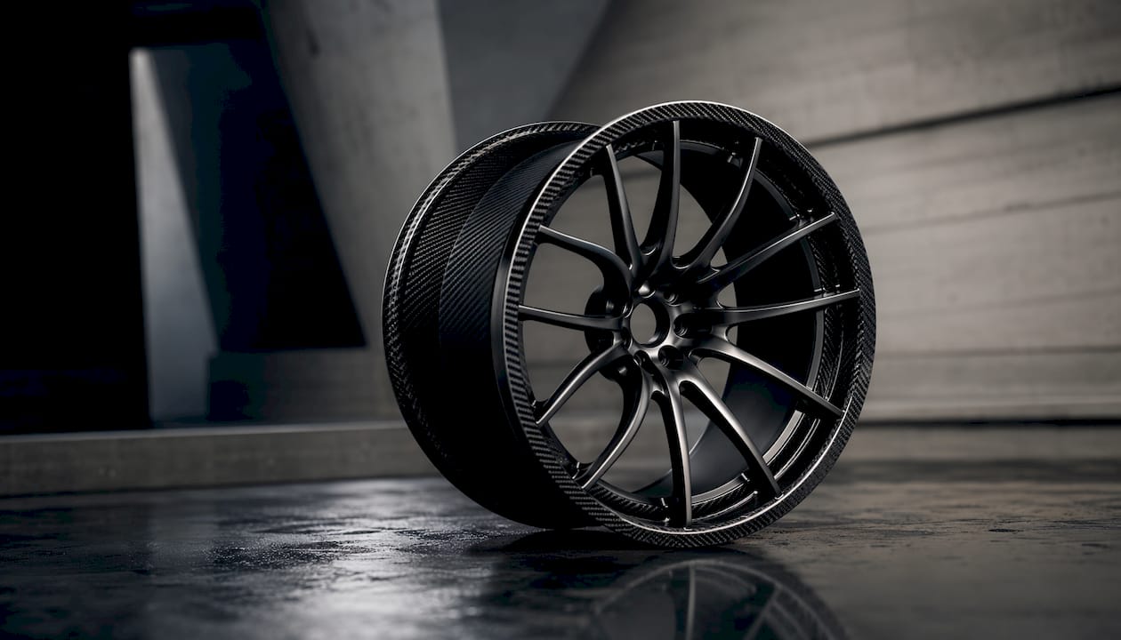 Close-up of asymmetric wheel spoke tension on BMW M5 rear wheel