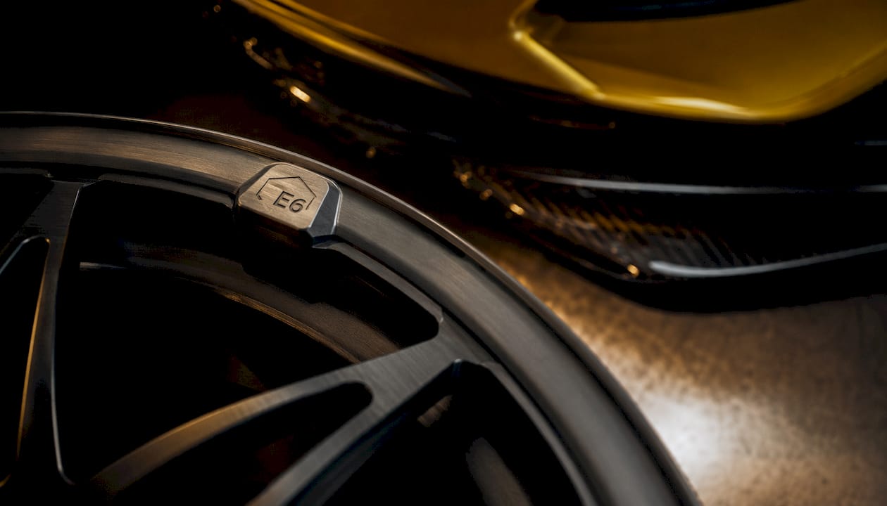 Close-up forged aluminum wheel safety hump detail
