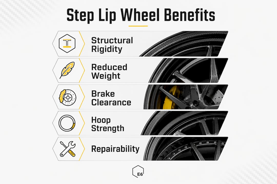 Infographic showing engineering benefits of step lip wheels