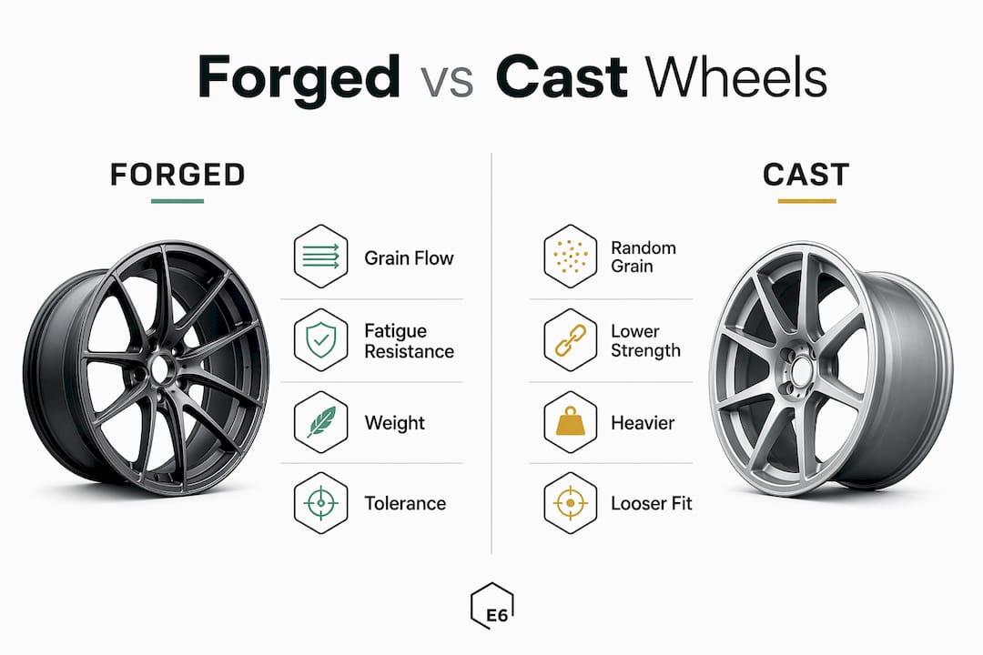 Infographic comparing forged and cast wheel advantages