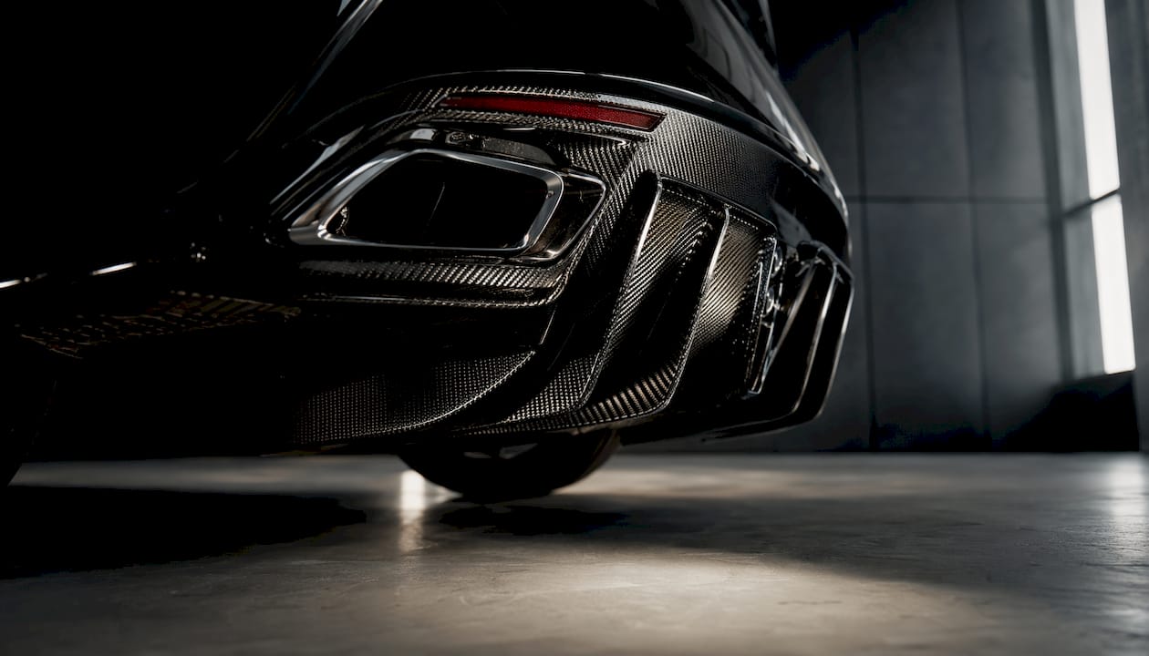 Lexus LC500 carbon fiber rear diffuser close-up