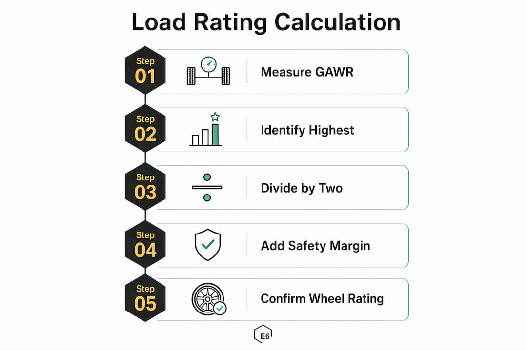 Infographic illustrating wheel load rating calculation steps