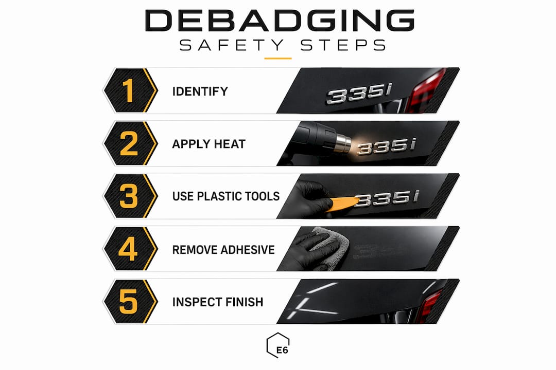 Infographic with debadging safety steps