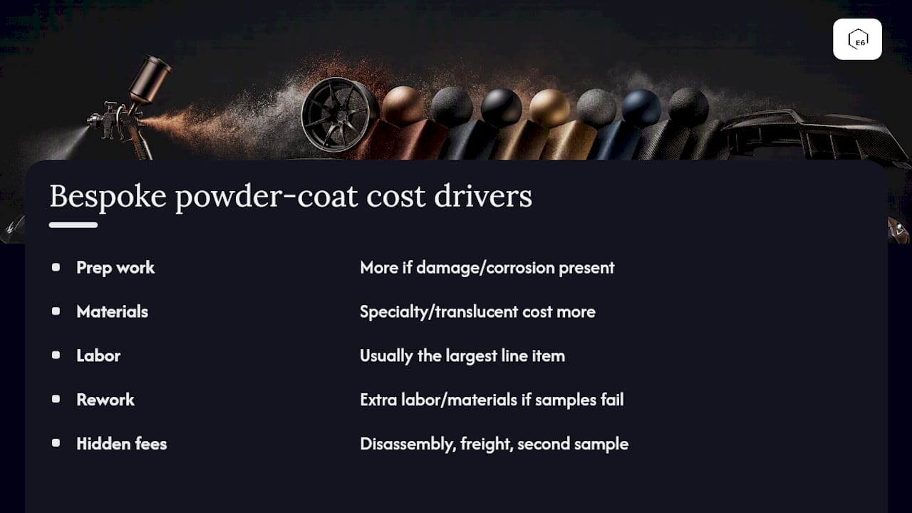 What Drives the Total Cost of a Bespoke Powder Coat? — overview diagram