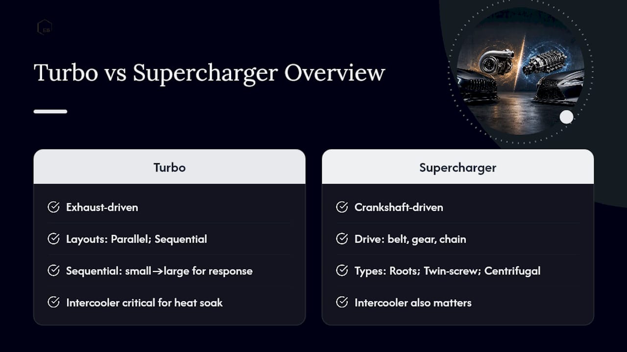 Turbocharger and supercharger type comparison
