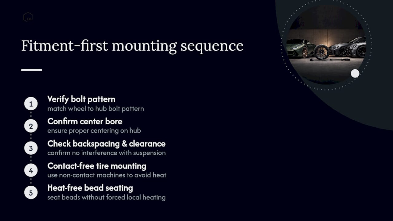 Wheel fitment and heat-free mounting sequence