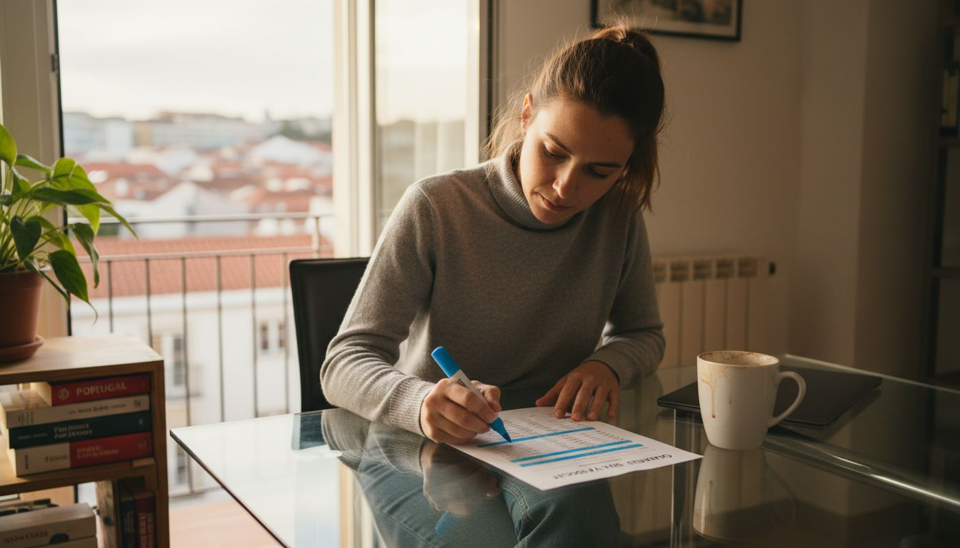 Investor reviewing property yield report in apartment