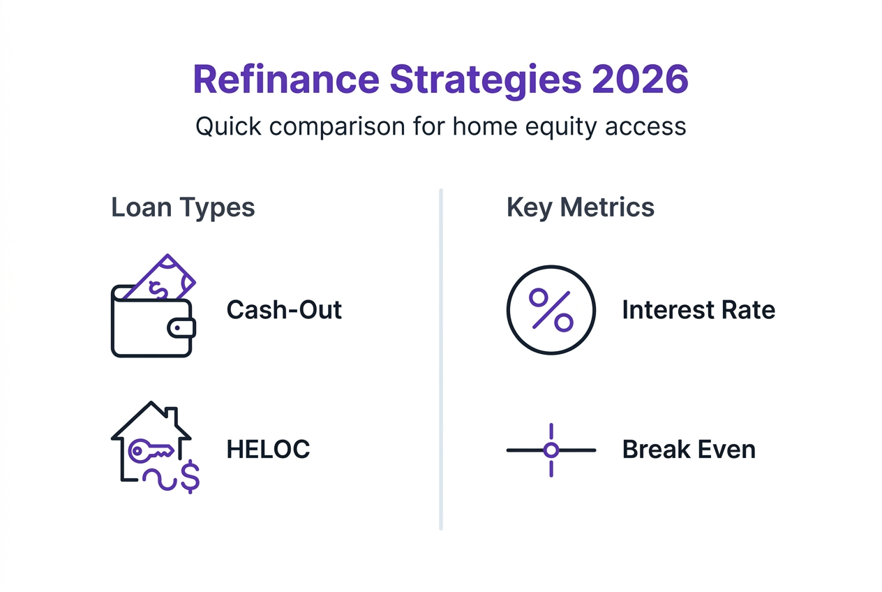 Infographic comparing refinance strategies and metrics