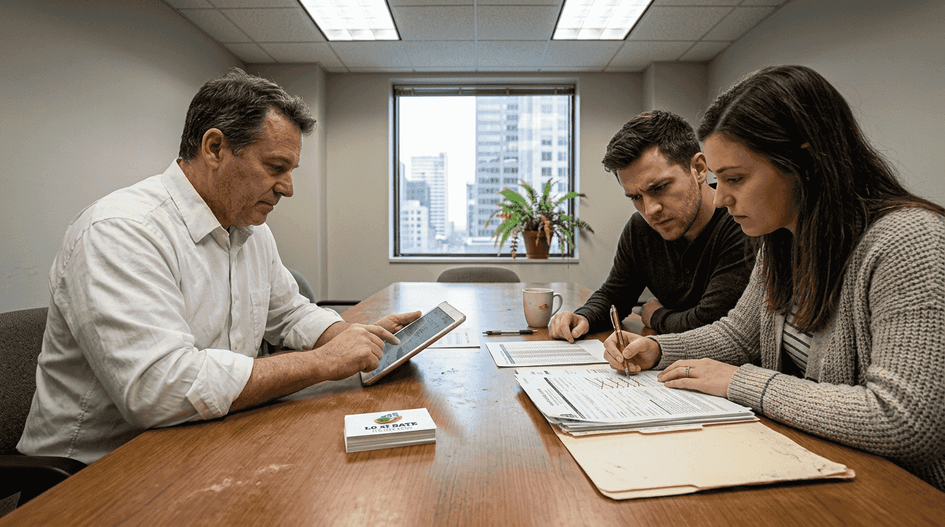 Mortgage broker presenting rate options to clients