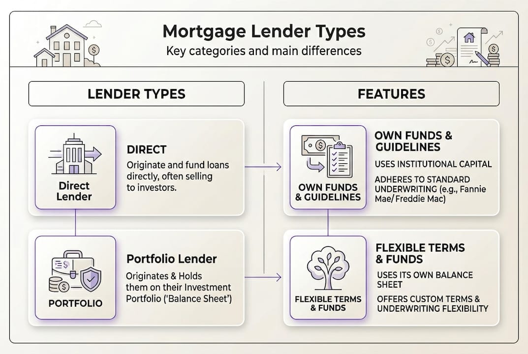 Infographic of mortgage lender types and features