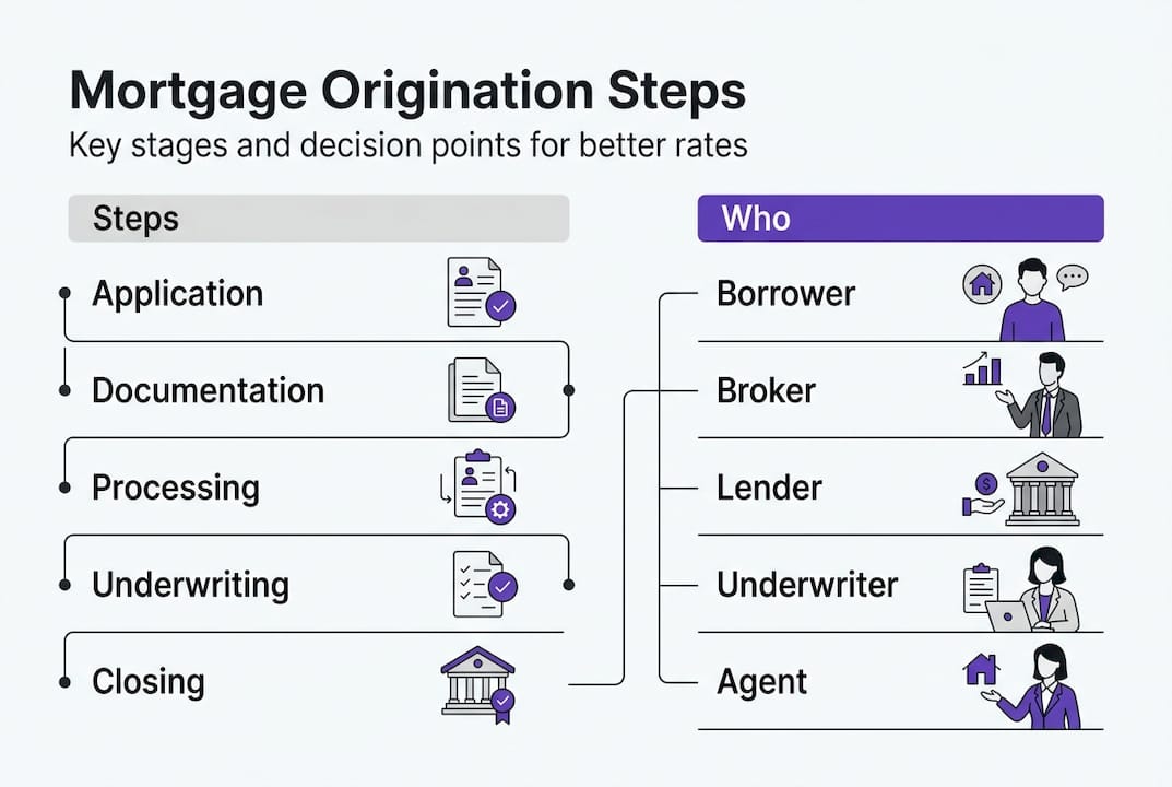 Infographic with mortgage origination steps and roles