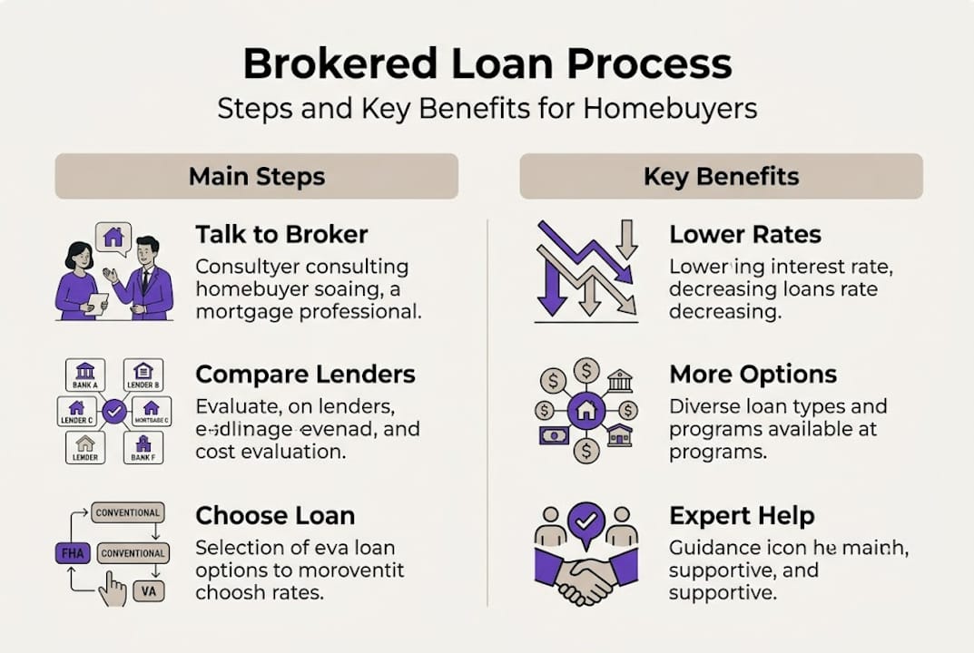 Infographic outlining brokered loan process and benefits