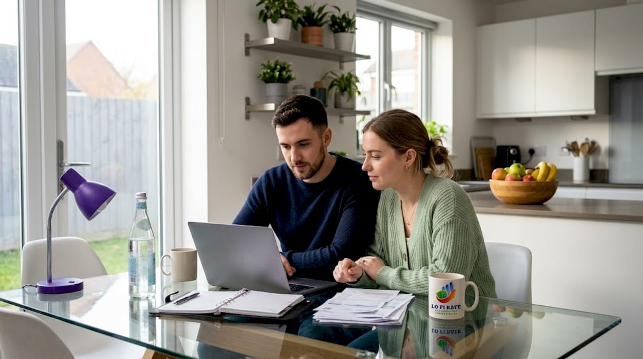Couple creating a home savings plan