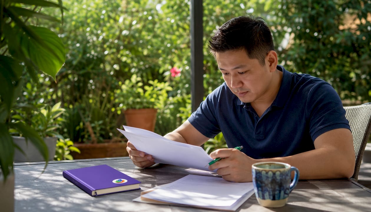 Man reviewing mortgage documents in office