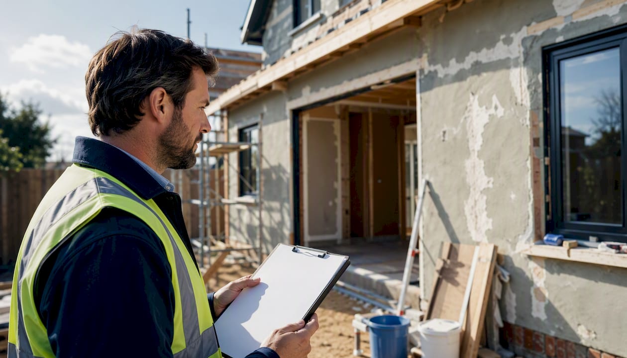 Investor inspecting renovation property