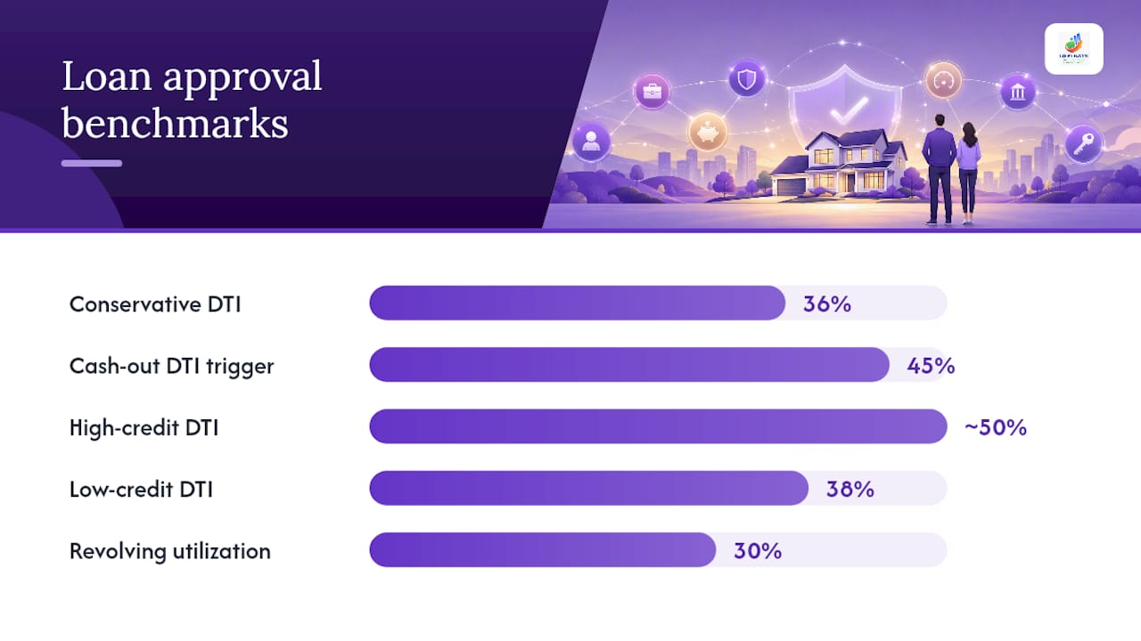 Diagram of core loan approval factors with benchmarks