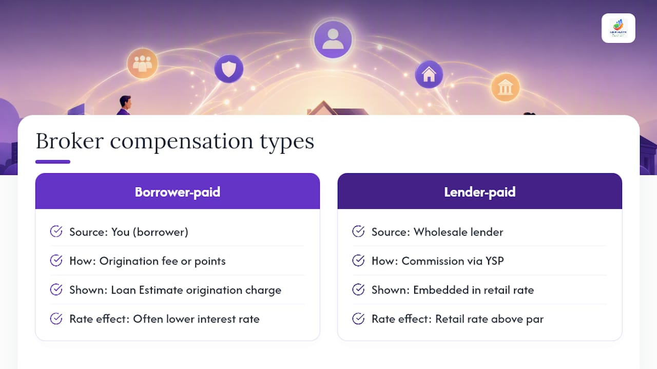 Diagram comparing lender-paid and borrower-paid broker compensation
