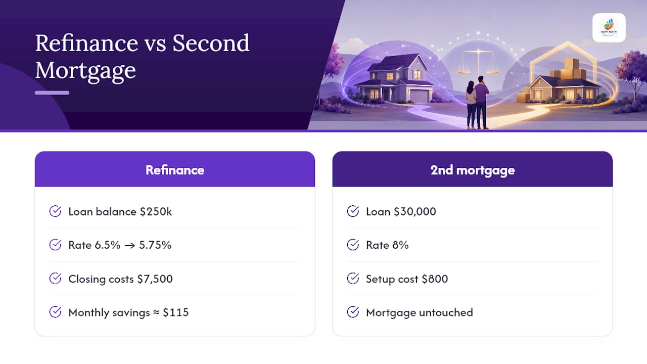 Refinance breakeven versus second mortgage costs
