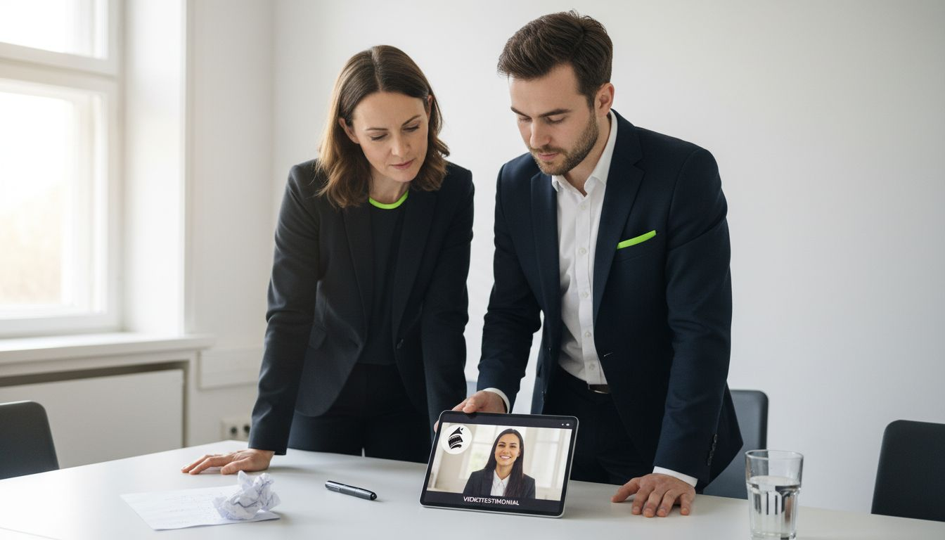 Das Vertriebsteam schaut sich gemeinsam ein Kundenfeedback-Video an.