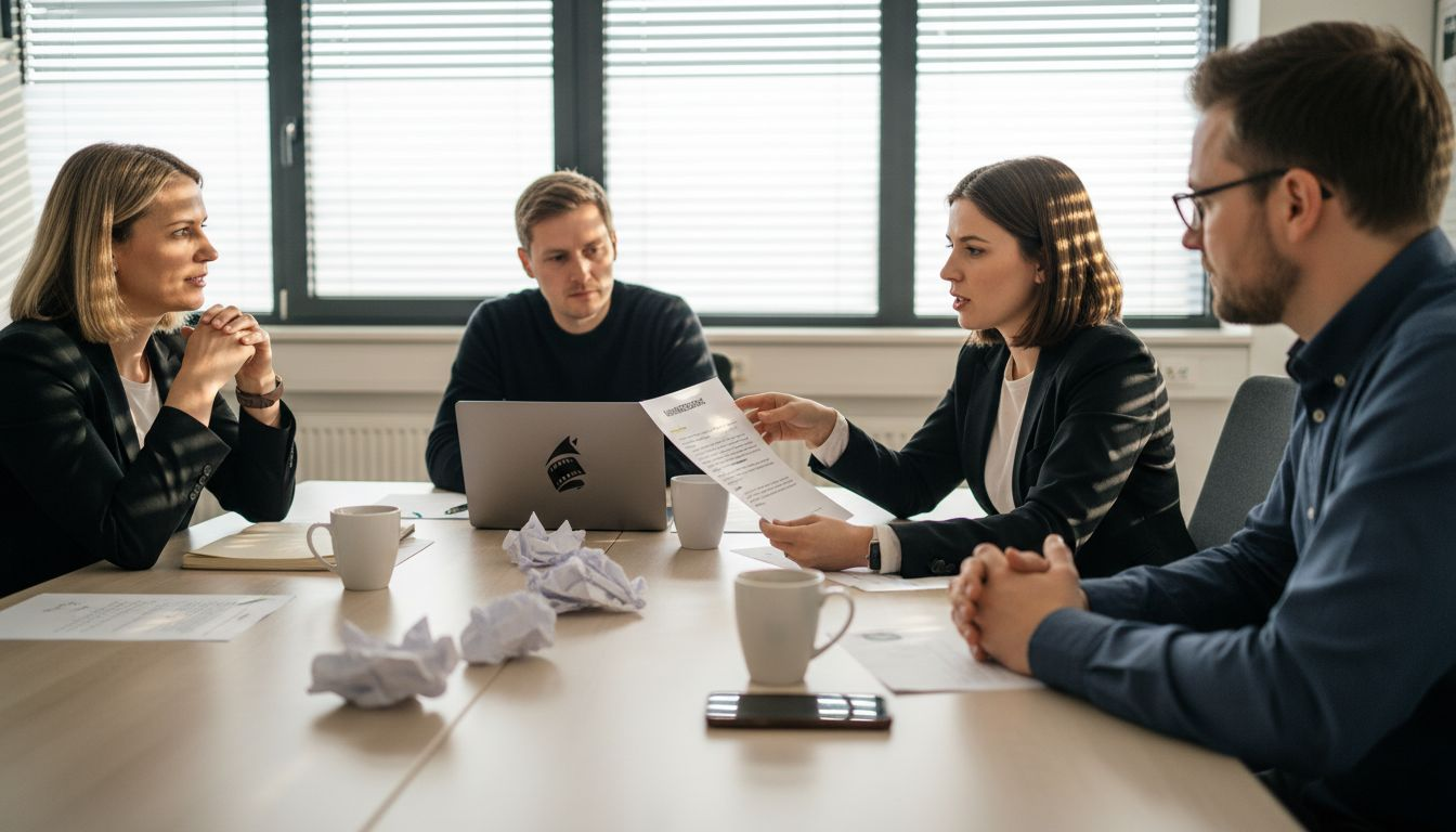 Im Meeting tauscht sich das Team über das Feedback der Kunden aus.