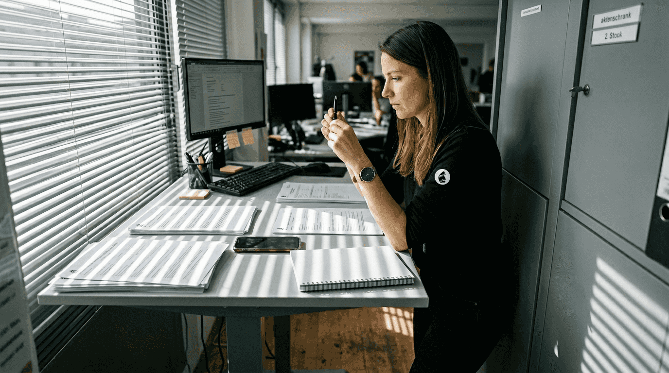 Eine Mitarbeiterin überprüft die rechtlichen Aspekte von Kundenrückmeldungen.