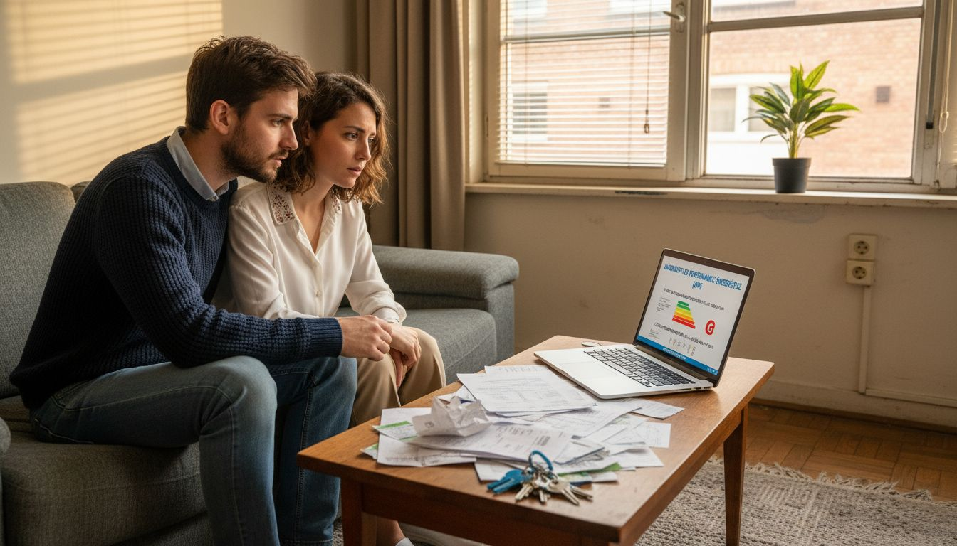 DPE 2026 : 850 000 Logements Reclassés, Impact sur Vente Un couple examine les résultats du DPE de leur appartement.