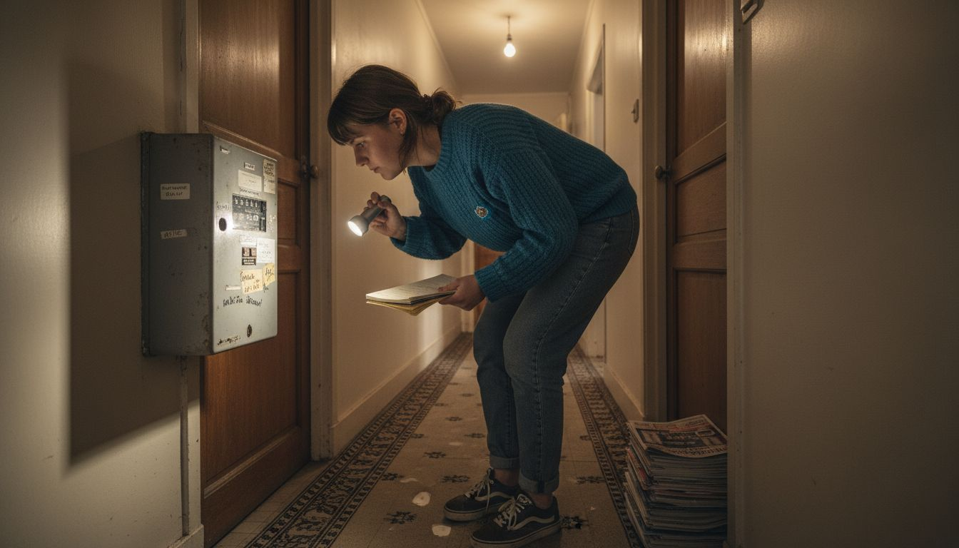 Une femme vérifie le compteur électrique dans un appartement.