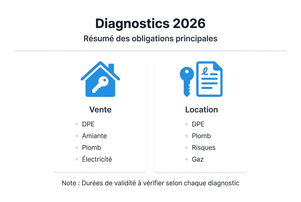 L’essentiel des diagnostics immobiliers à connaître pour vendre ou louer un bien : infographie récapitulative