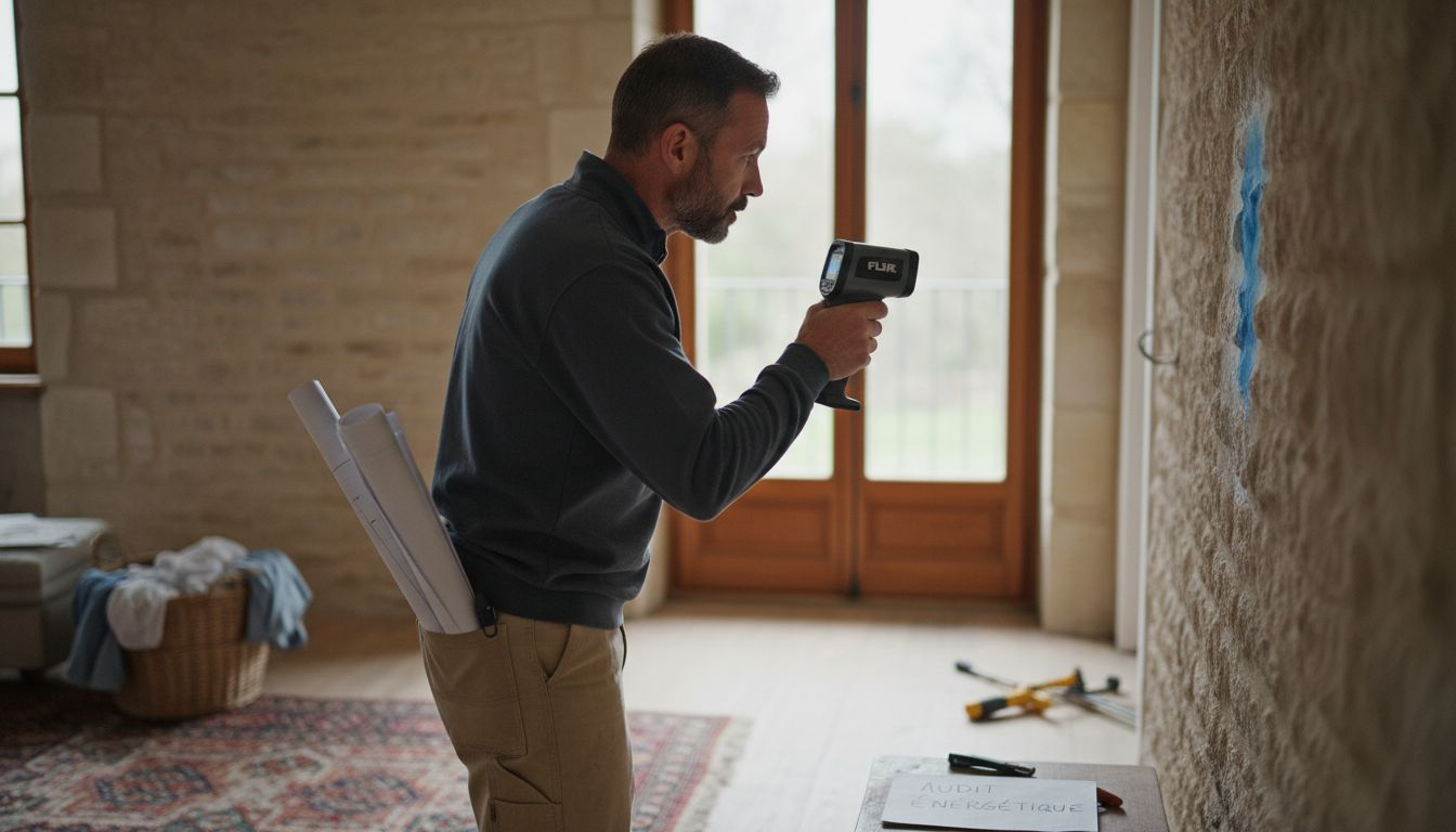 DPE vs audit énergétique : guide complet 2026 propriétaires Un ingénieur réalise un diagnostic énergétique au sein d’une habitation.