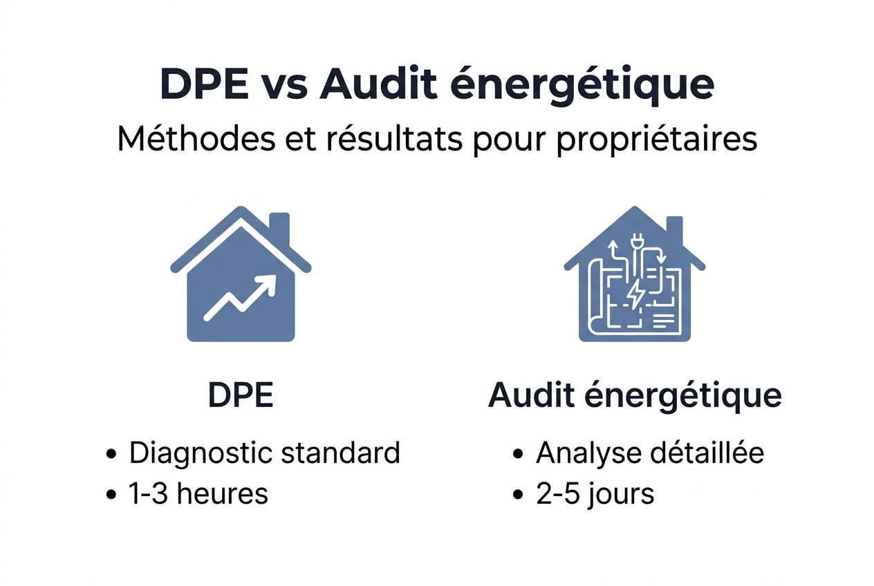 DPE vs audit énergétique : guide complet 2026 propriétaires Tableau comparatif : DPE ou audit énergétique, quelles différences ?