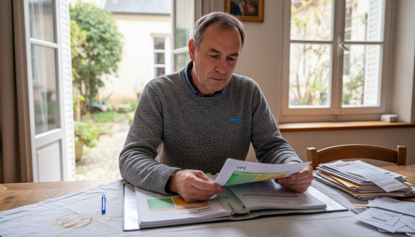 DPE diagnostic : comprendre votre diagnostic énergie 2026 Un propriétaire passe en revue son diagnostic de performance énergétique en version papier.