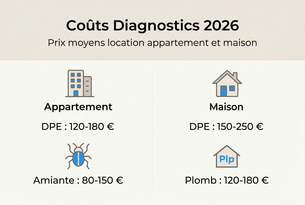 Diagnostics location 2026 : guide complet propriétaires Tout savoir sur les tarifs des diagnostics obligatoires pour la location en 2026 : découvrez notre infographie complète.