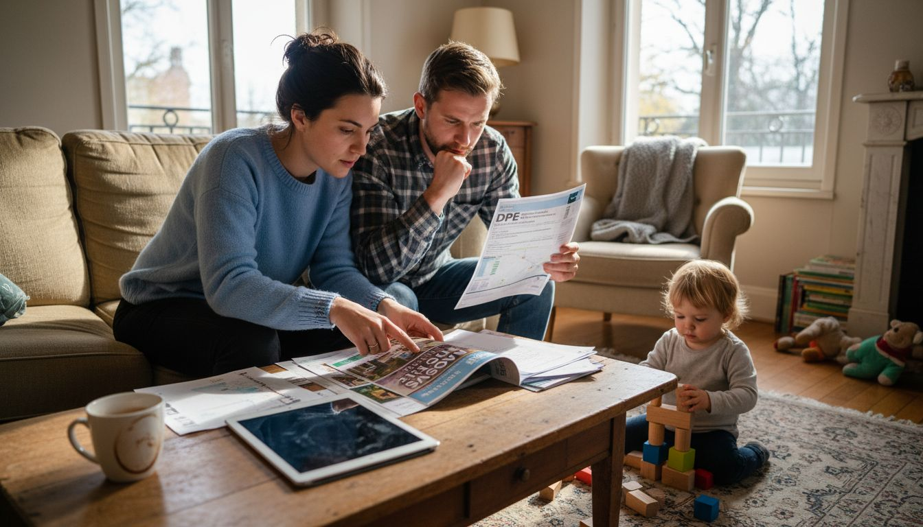 Définition performance énergétique : comprendre le DPE en 2026 Une famille consulte ensemble le diagnostic énergétique de leur logement pour mieux comprendre sa consommation et réfléchir à d’éventuelles améliorations.