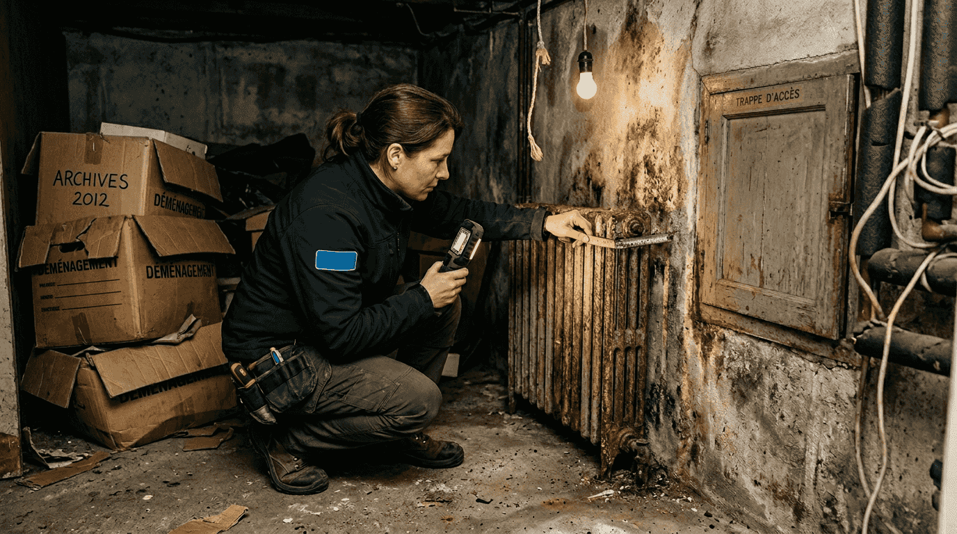 Audit énergétique : guide pratique 2026 pour propriétaires Une auditrice réalise une inspection de la cave dans le cadre d’un audit énergétique.