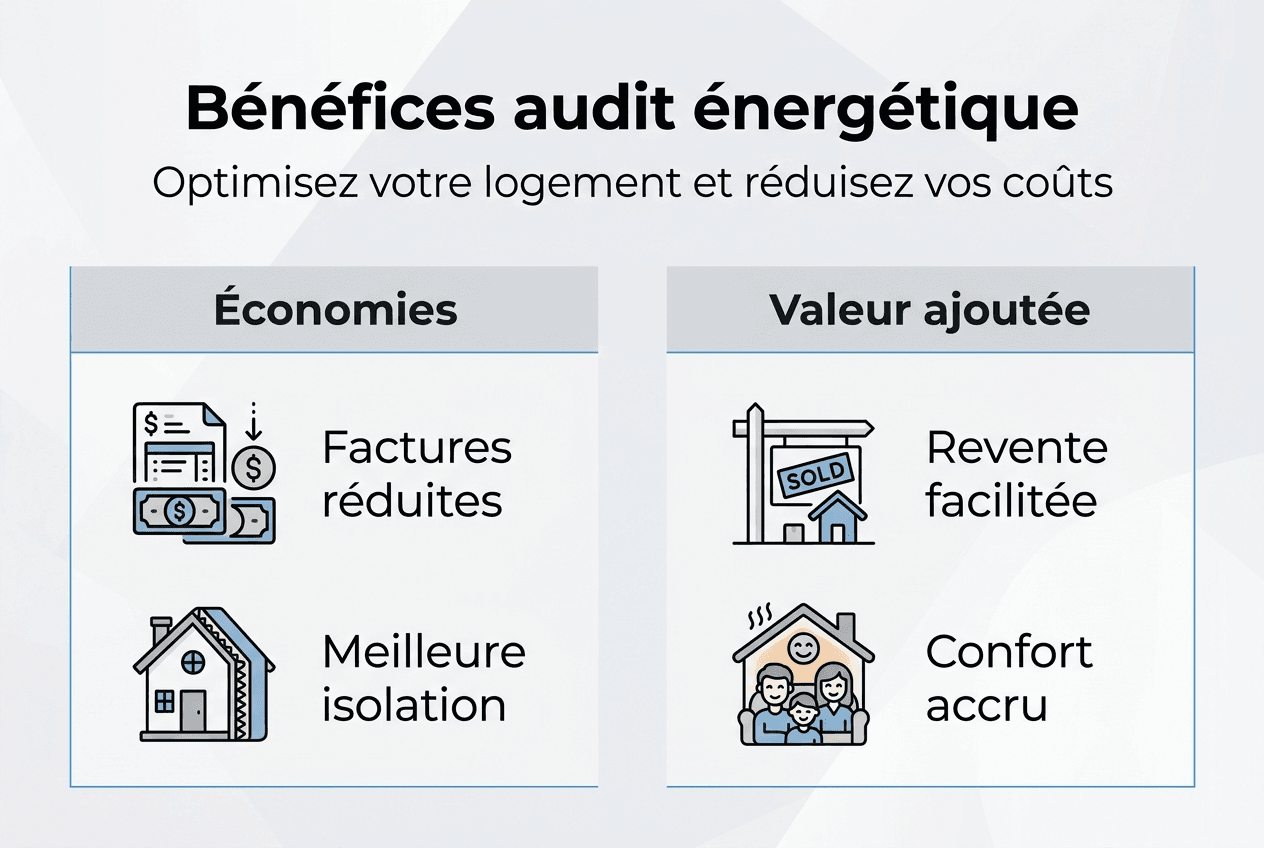 Audit énergétique : guide pratique 2026 pour propriétaires Infographie : les bénéfices d’un audit énergétique en 2026