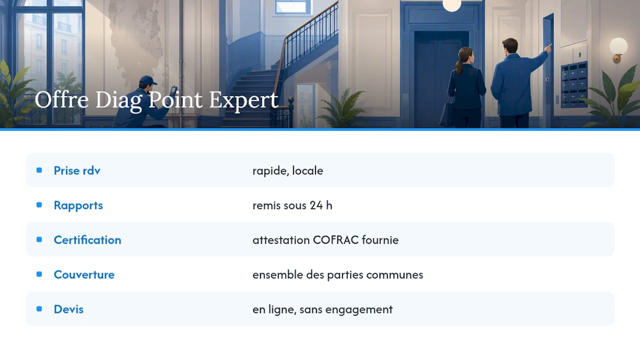 Plomb dans les parties communes : ce que le CREP impose aux syndics Faire réaliser votre CREP parties communes avec Diag Point Expert — overview diagram