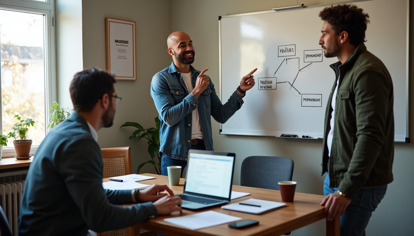 Creators planning YouTube diversified income on whiteboard