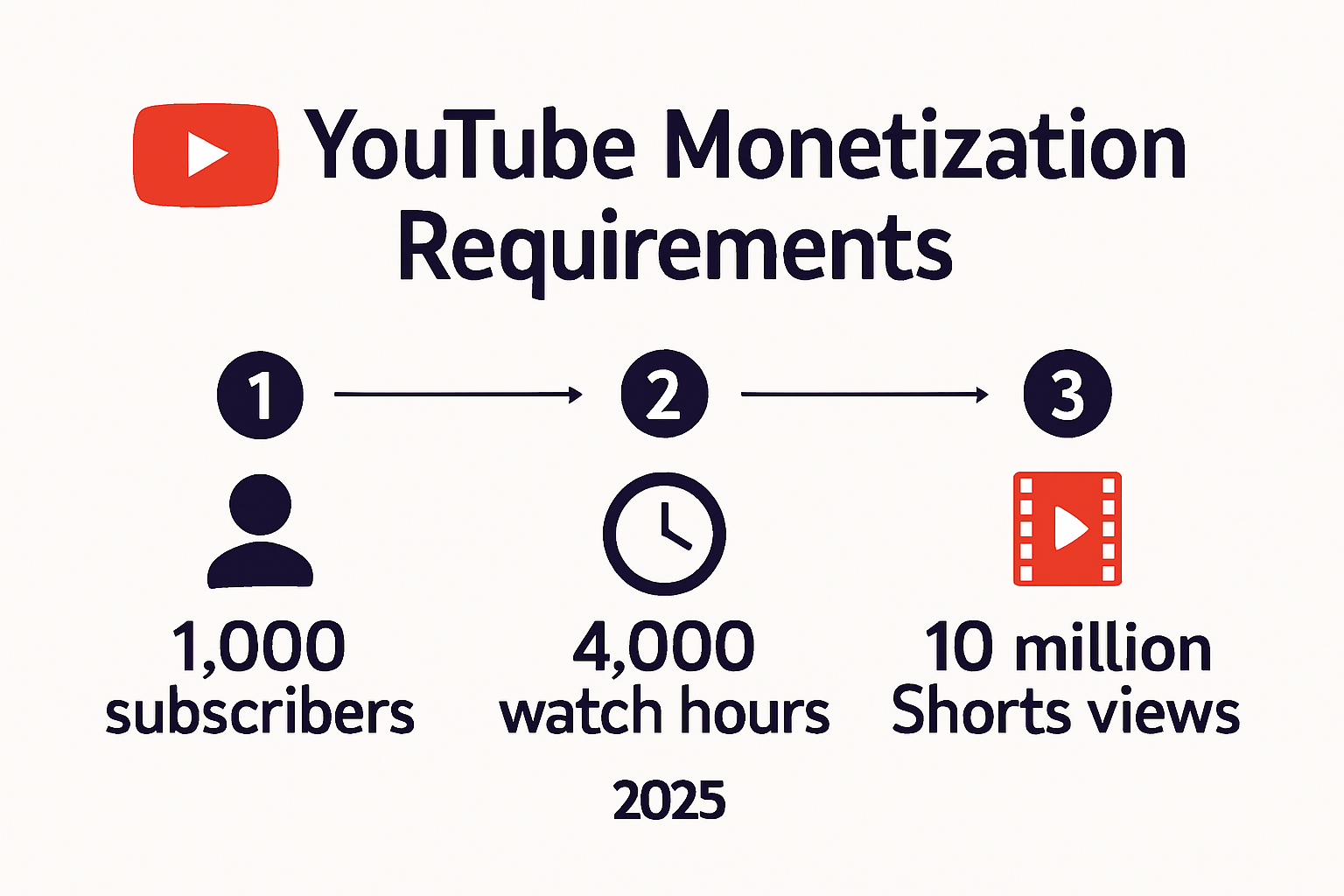 Infographic showing YouTube monetization requirements for 2025