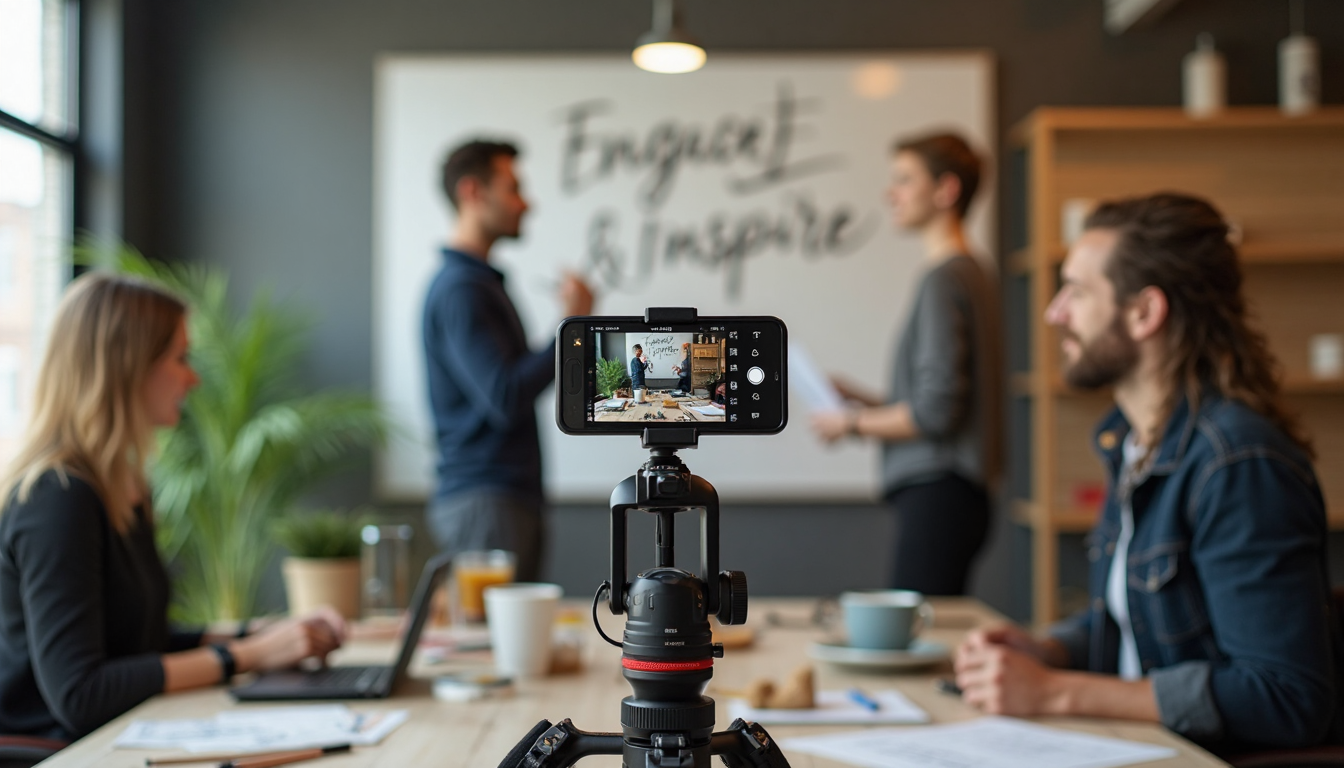 Team creating Instagram content and planning strategy in creative workspace